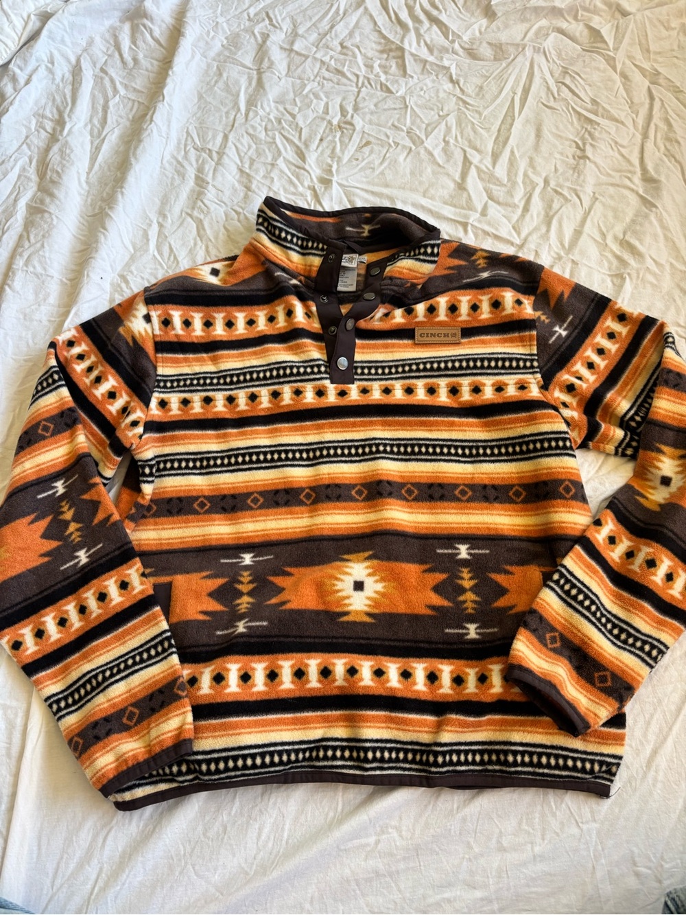 Cinch Orange Patterned Pullover Sweater